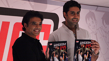 Uday Chopra and Abhishek Bachchan at the YOMICS press conference 