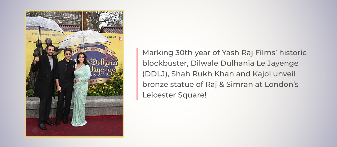 Shah Rukh Khan and Kajol, today, unveiled a new bronze statue in Leicester Square