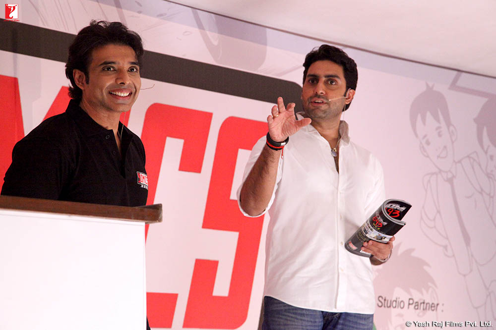 Uday Chopra and Abhishek Bachchan at the YOMICS press conference 