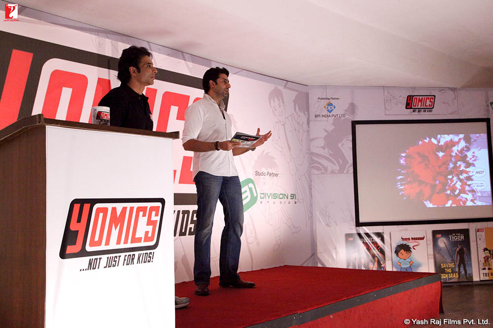 Uday Chopra and Abhishek Bachchan at the YOMICS press conference 